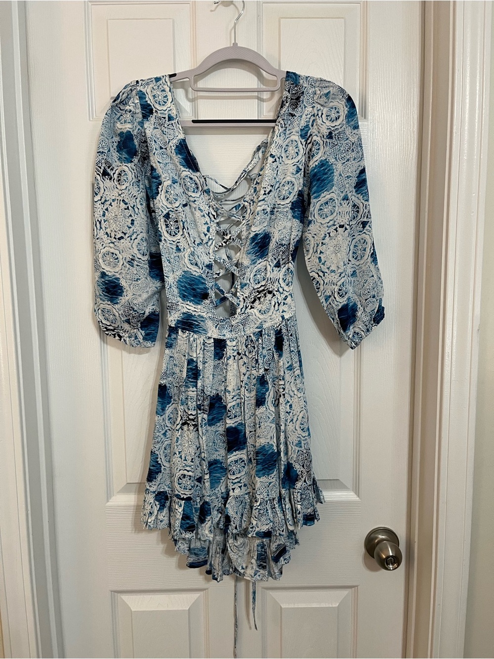 Tigermist /AngelBiba Vintage Blue Print Bodysuit Romper Like New